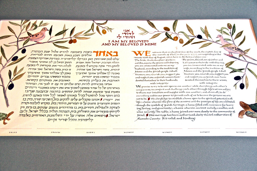 Each custom ketubah represents personal choices by the couple; the final art reflects a collaboration for meaningful text and imagery.